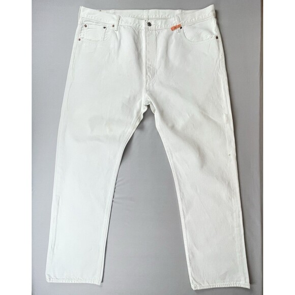Levi's 501 Jeans Men’s 42x32 White Denim Straight Leg Button Fly Stain Classic - Picture 1 of 16